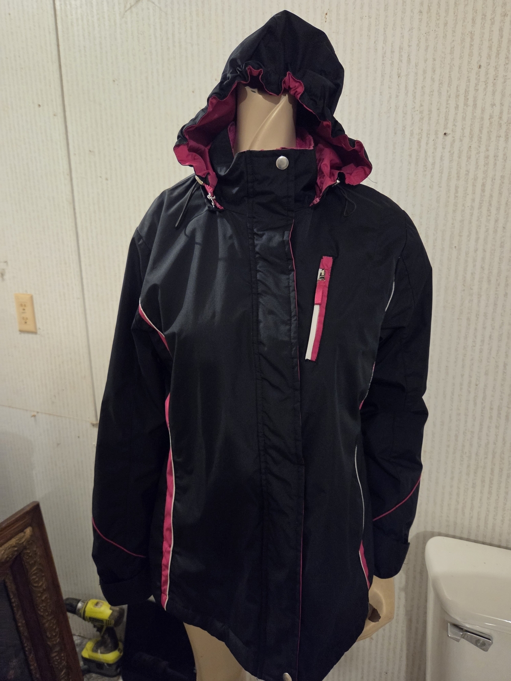 Women’s Hb Sport By Harve Bernard Black and Pink Waterproof Hooded Jacket